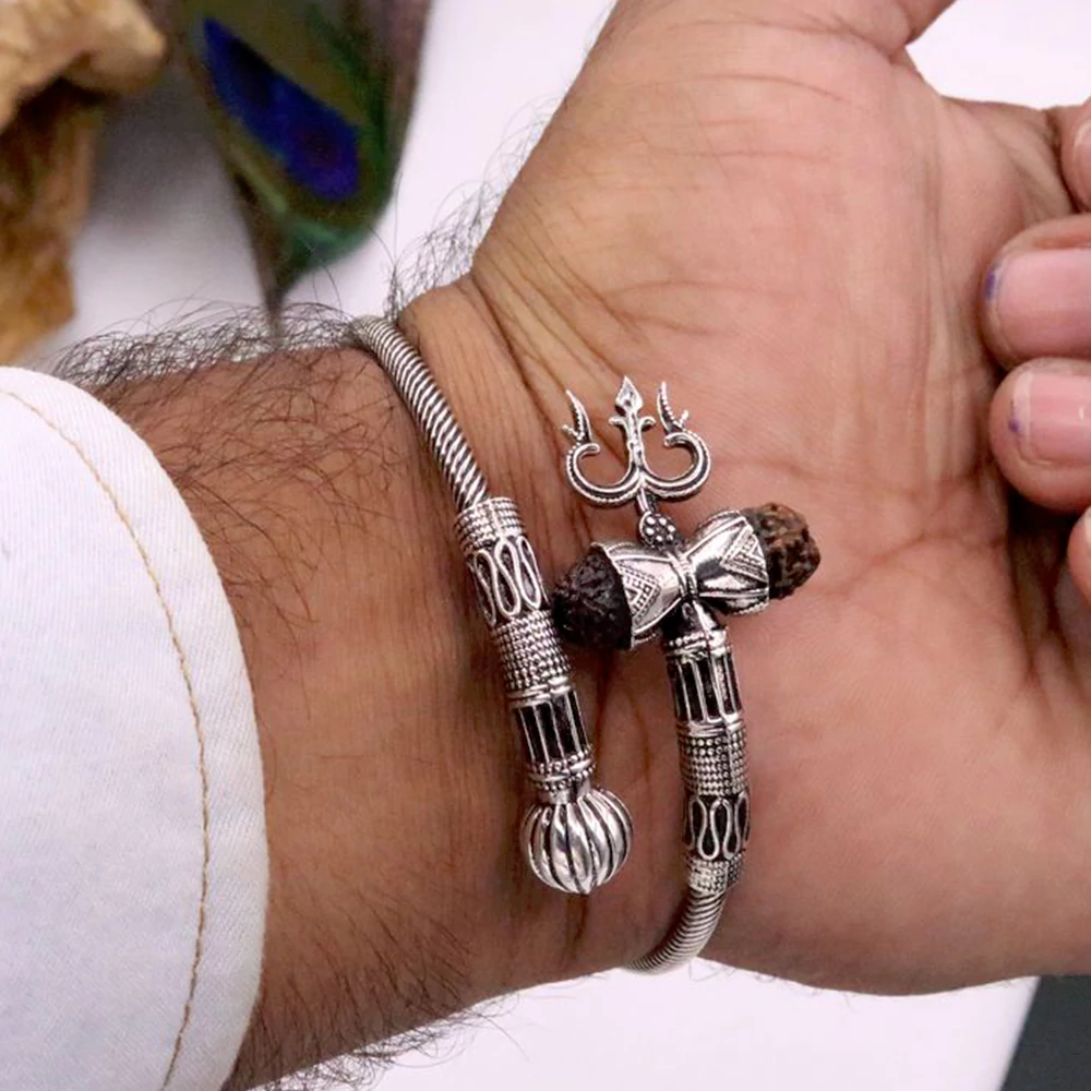 Silver Kada for Men Damru Design